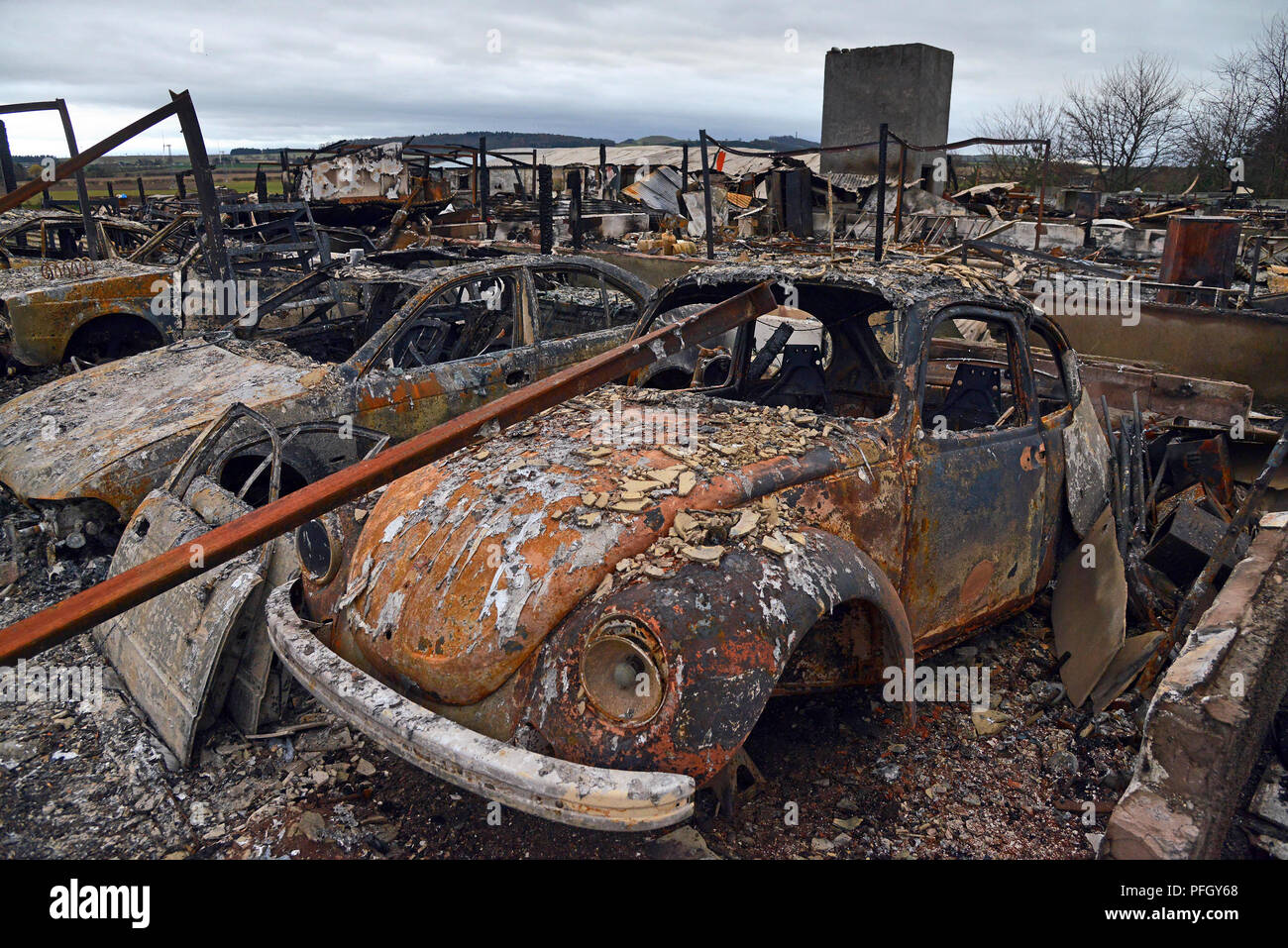 JON SAVAGE fotografia www.jonsavagephotography.com 7TH DEC 2016 devastazioni ad un East Lothian, Scozia, business unit Foto Stock
