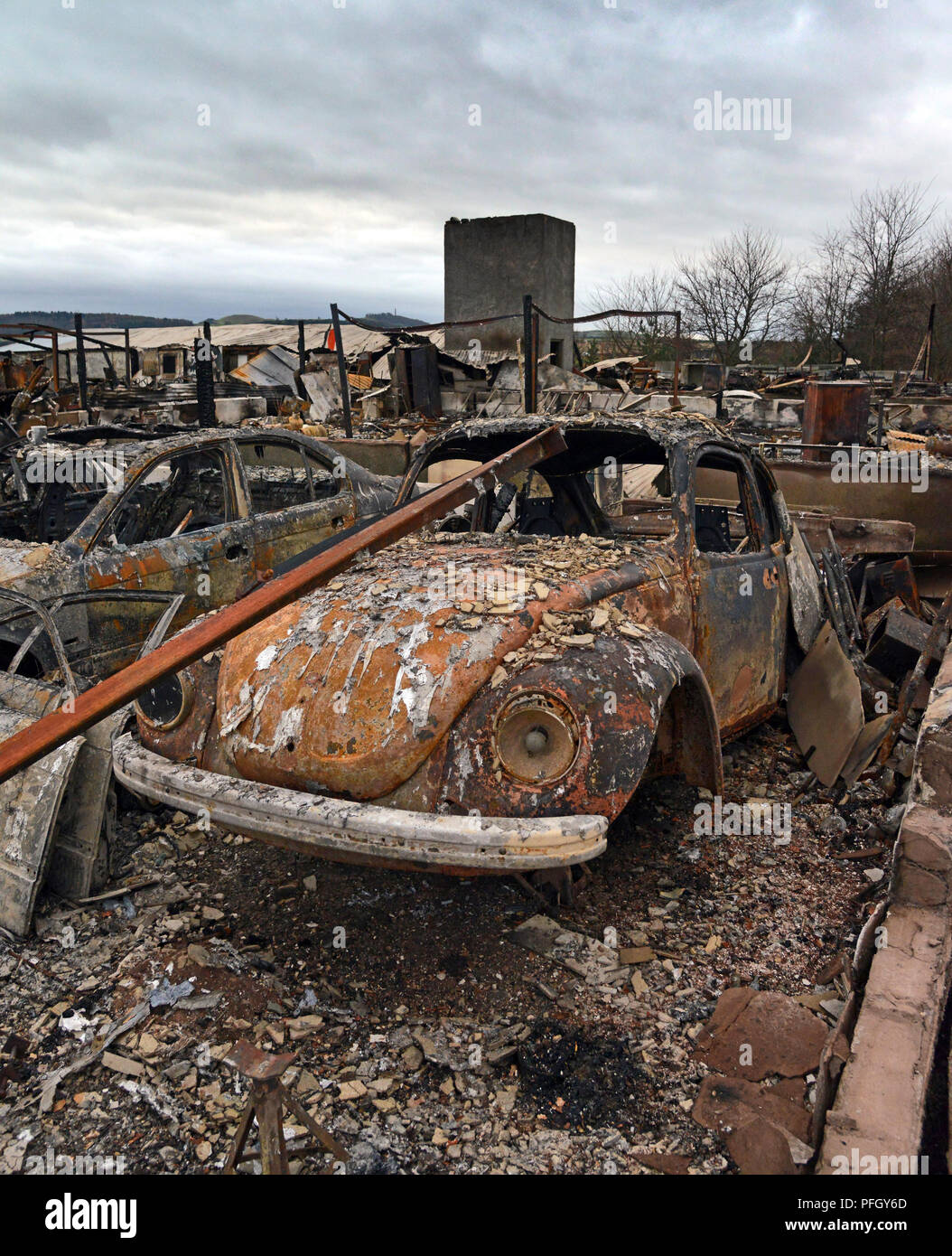 JON SAVAGE fotografia www.jonsavagephotography.com 7TH DEC 2016 devastazioni ad un East Lothian, Scozia, business unit Foto Stock