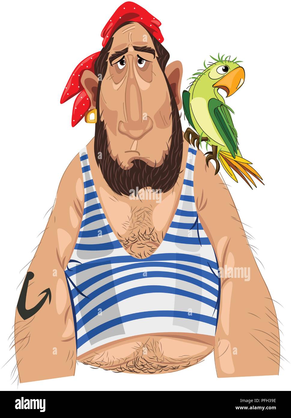 La nave pirata e il suo vettore di pappagallo. personaggio dei fumetti illustrazione Illustrazione Vettoriale
