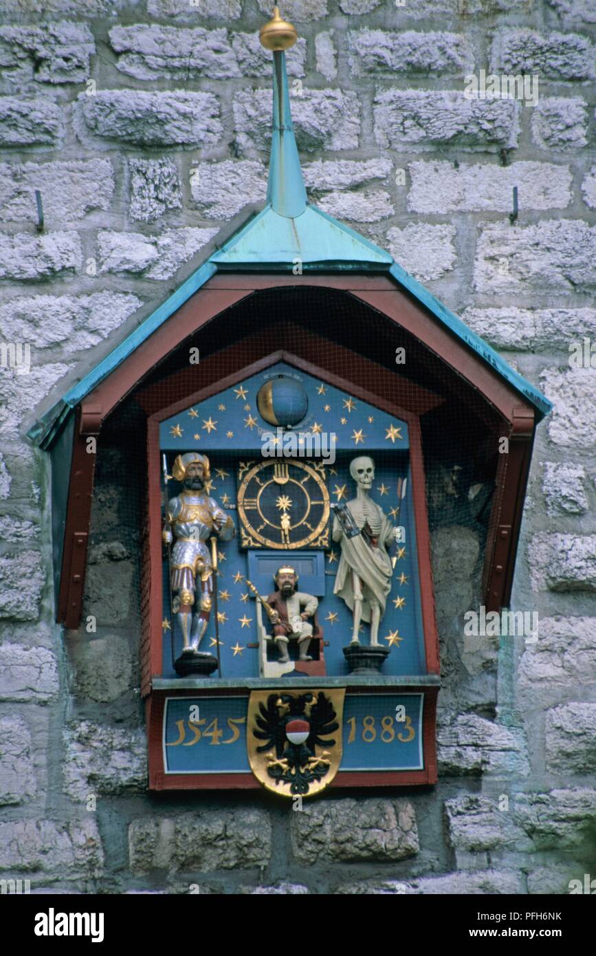 La Svizzera, Solothurn Canton Soletta, XVI secolo orologio astronomico sul Zytglogge di clock tower Foto Stock