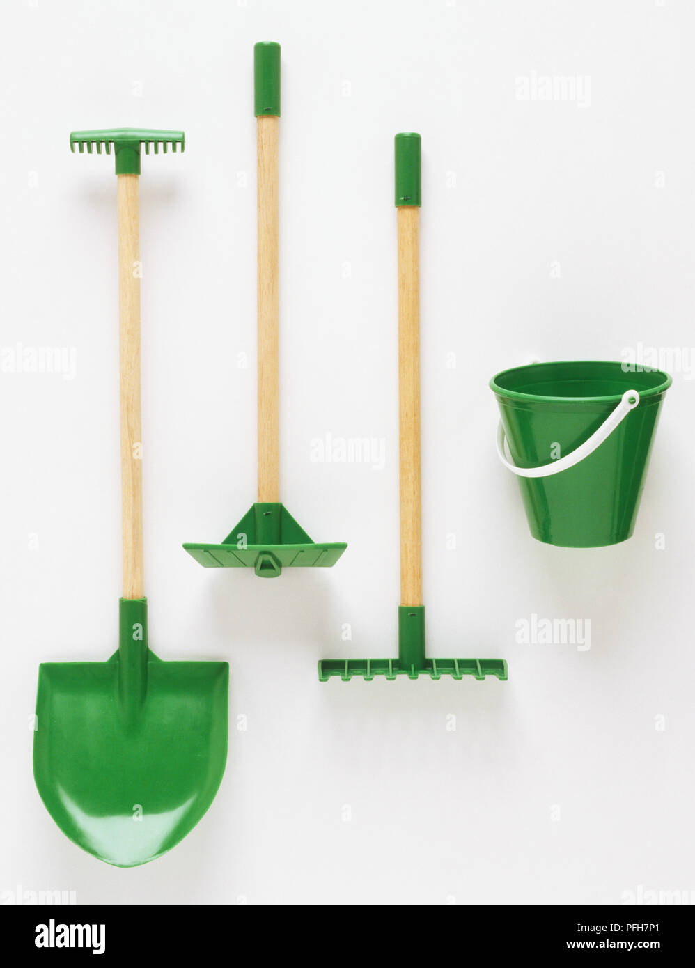 Selezione di plastica verde utensili da giardinaggio Foto Stock