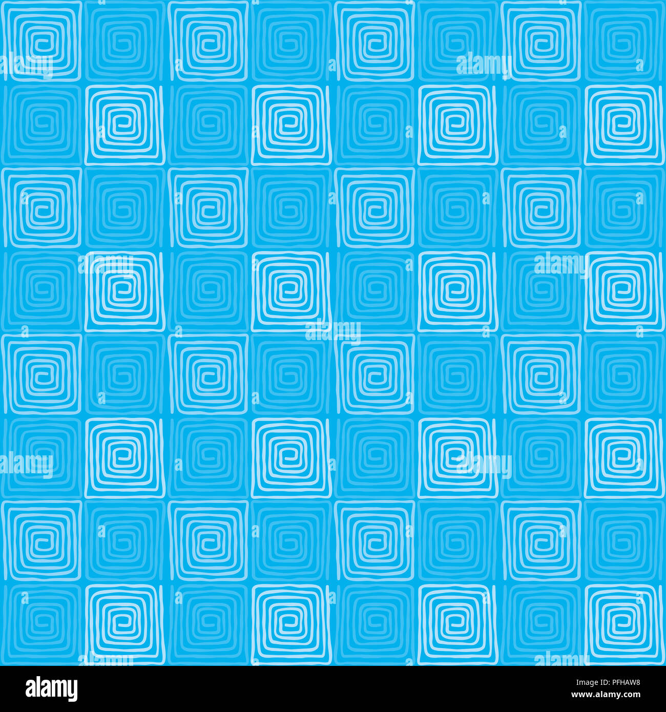 Colore blu piazza seamless modello a spirale. Allentate, irregolari e disegnati a mano spirali. Piastrella e modello per un motivo o per creare un ornamento. Foto Stock