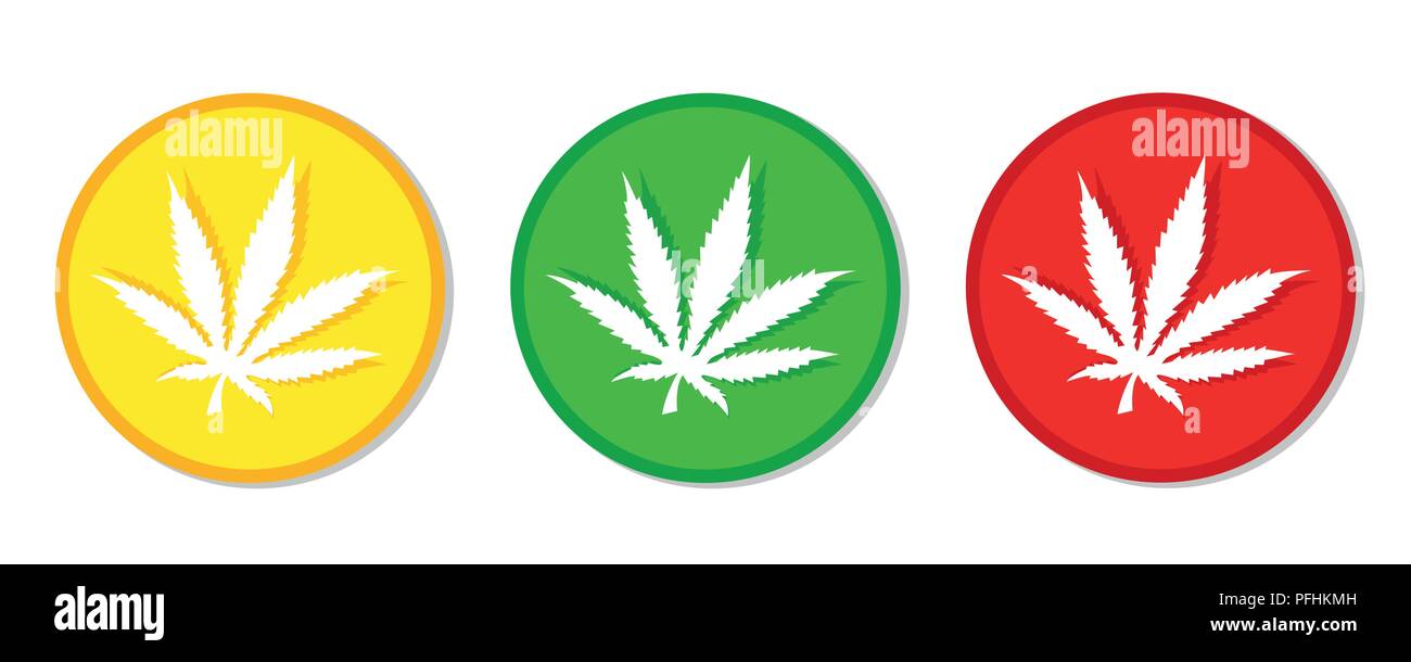 Cannabis leaf set giallo verde rosso illustrazione vettoriale EPS10 Illustrazione Vettoriale