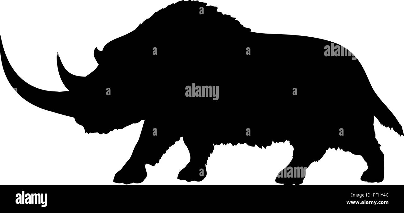 Lanosi silhouette di rinoceronte estinto animale mammifero Illustrazione Vettoriale