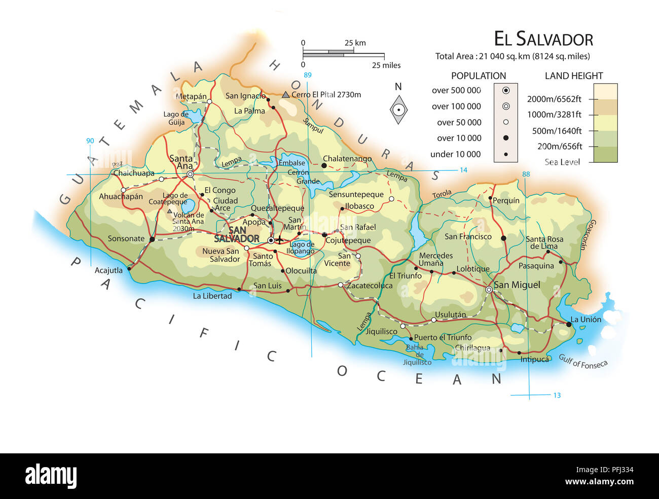 Mappa di El Salvador Foto Stock