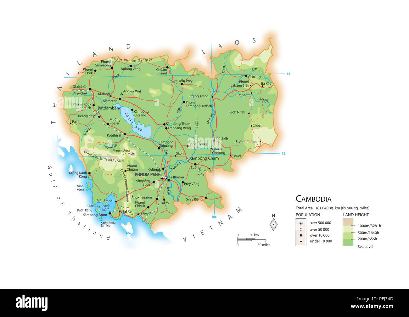 Mappa di Cambogia Foto Stock