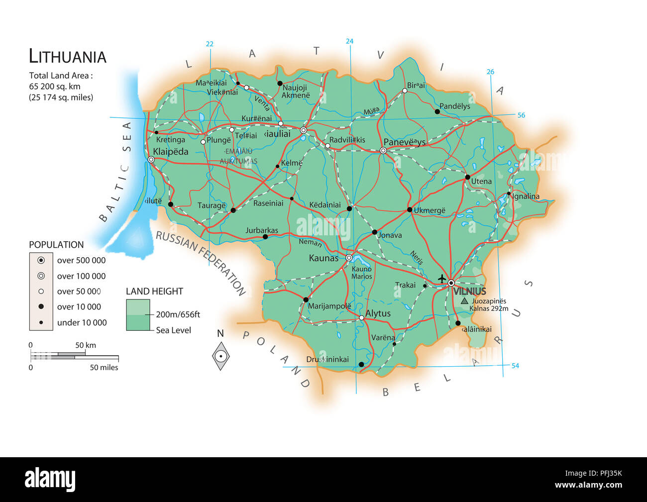 Mappa di Lituania Foto Stock