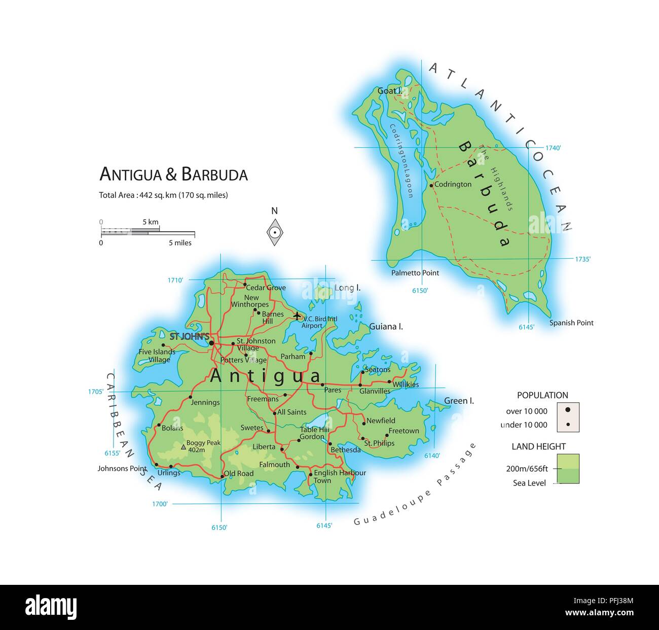 Mappa di Antigua e Barbuda Foto Stock