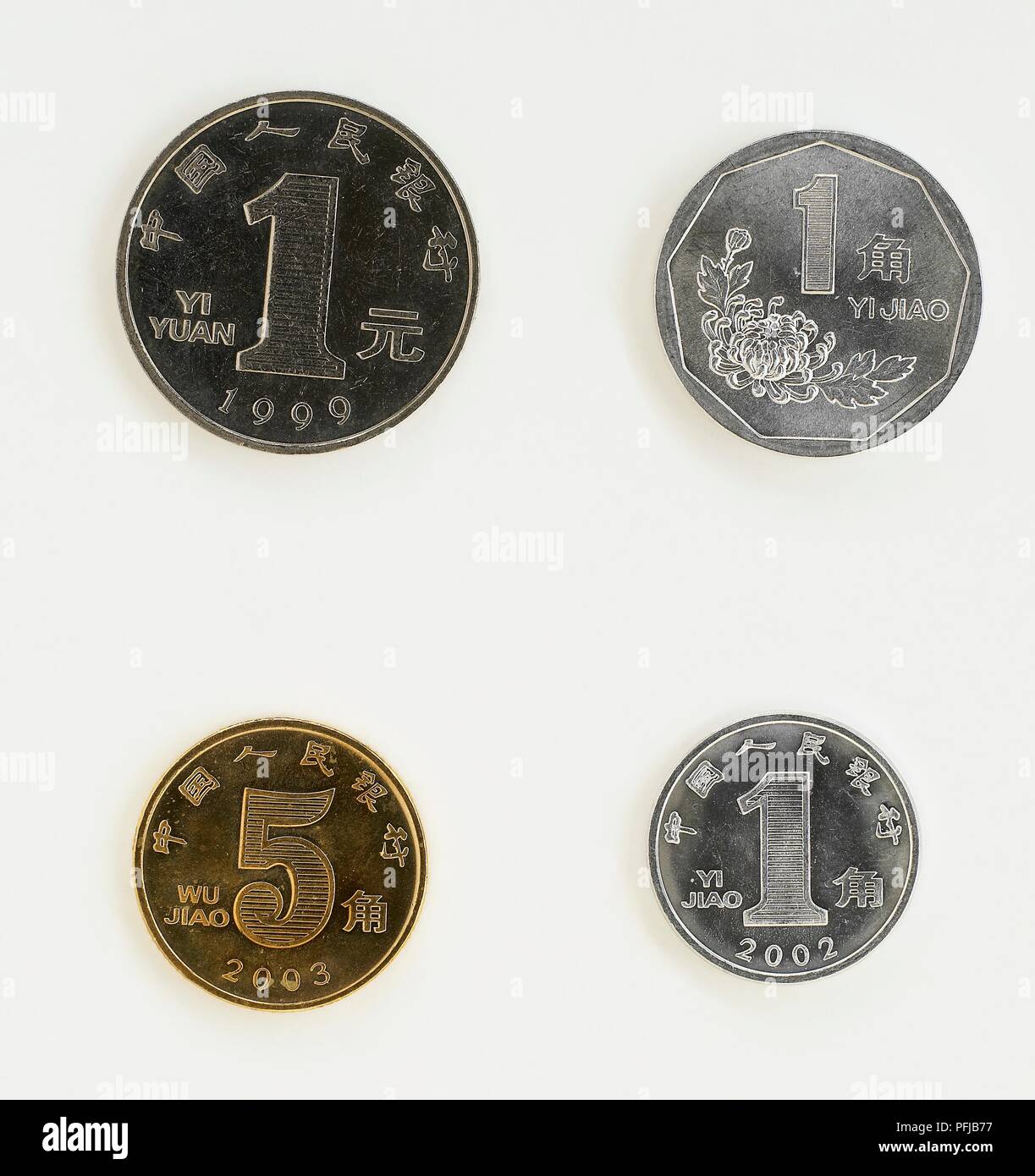 Yuan cinese jiao e monete Foto Stock