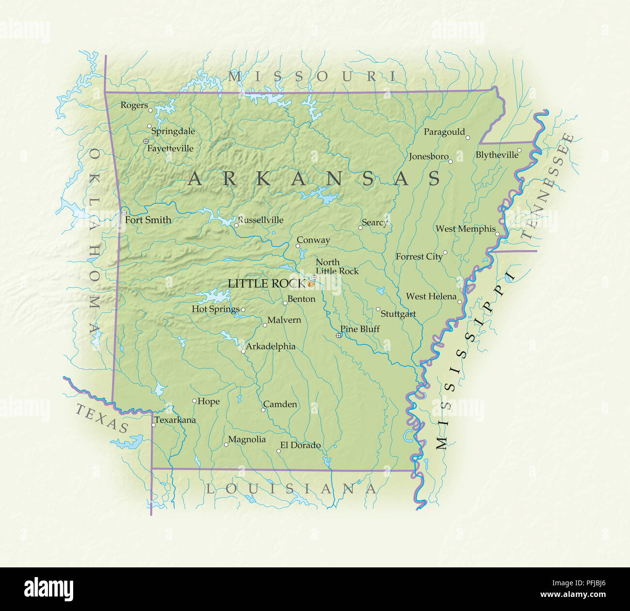 Physical Map Of Arkansas Immagini E Fotografie Stock Ad Alta Mappa Di Arkansas Close Up Pfjbj6
