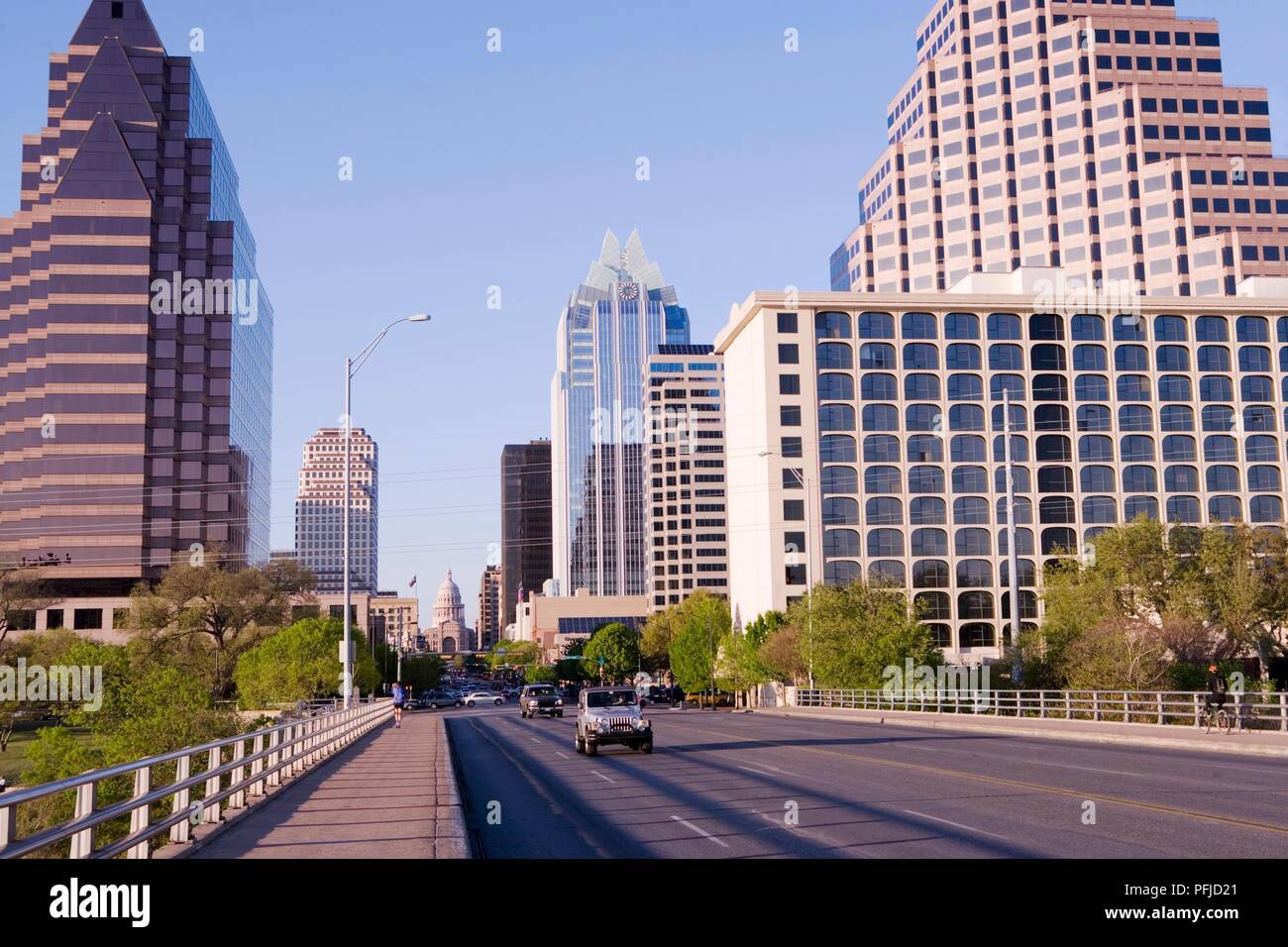 Stati Uniti d'America, Texas, Austin, Downtown, vista da Congress Avenue Bridge Foto Stock