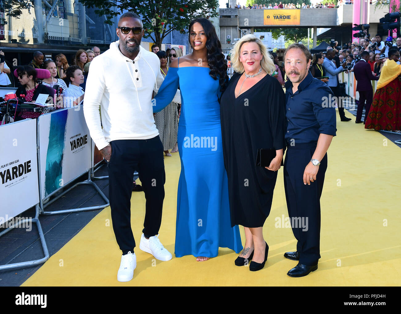 Idris Elba (sinistra), Sabrina Dhowre (seconda a destra), Hannah Walters e Stephen Gragam (destra) che frequentano il Yardie premiere al BFI Southbank di Londra. Foto Stock