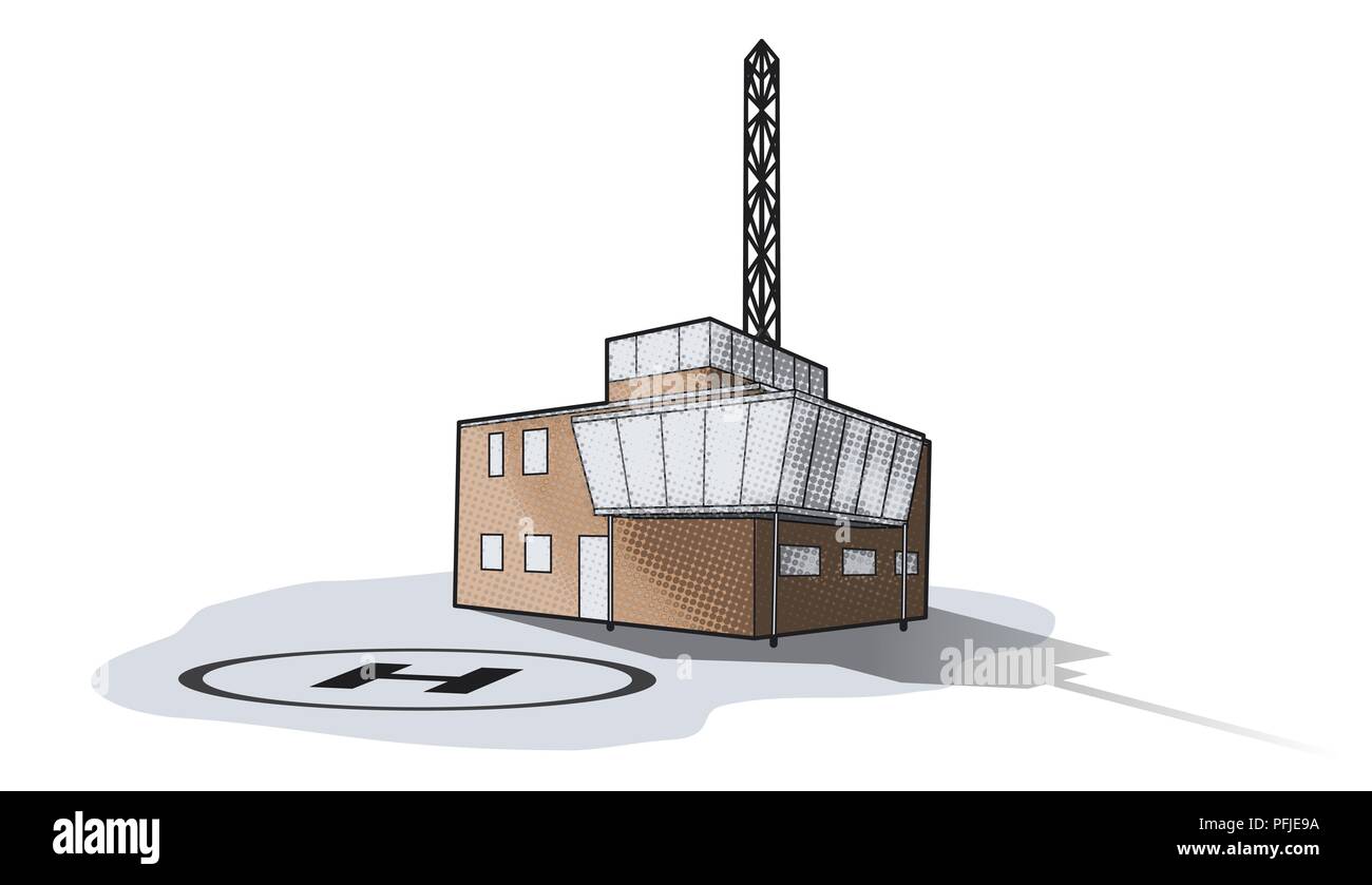 Illustrazione Digitale di eliporto al di fuori del centro di salvataggio Foto Stock