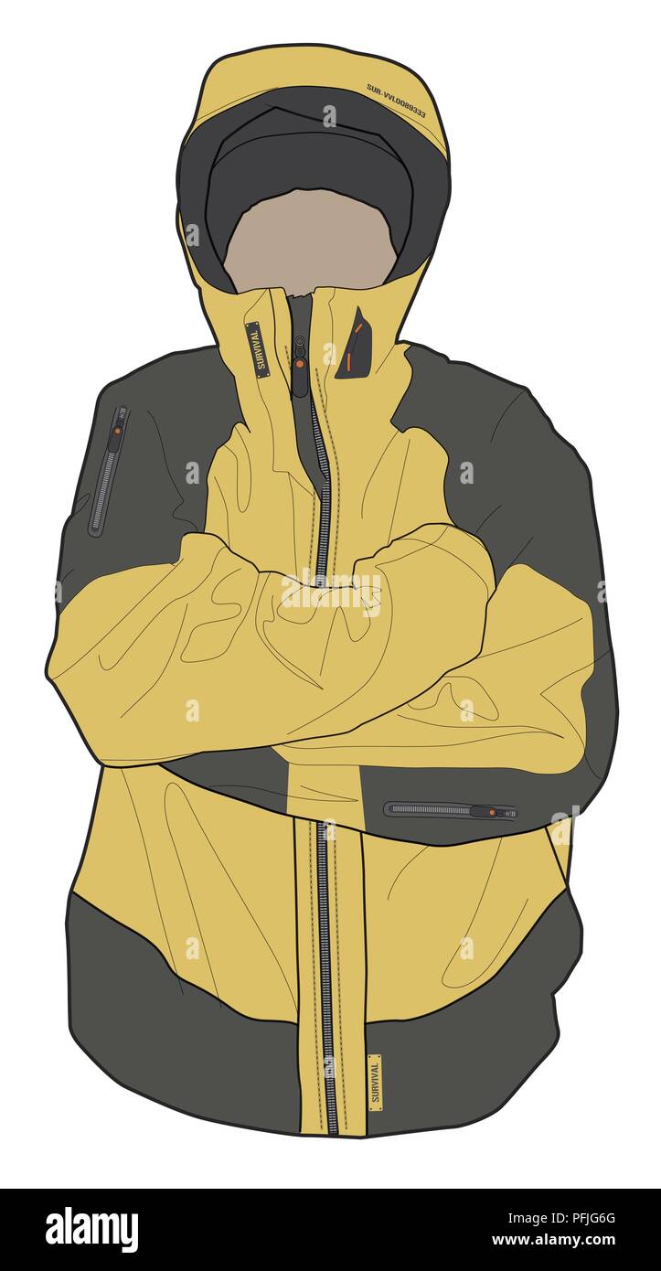 Illustrazione Digitale dell'uomo indossando giacca impermeabile con mani nelle ascelle per il calore Foto Stock