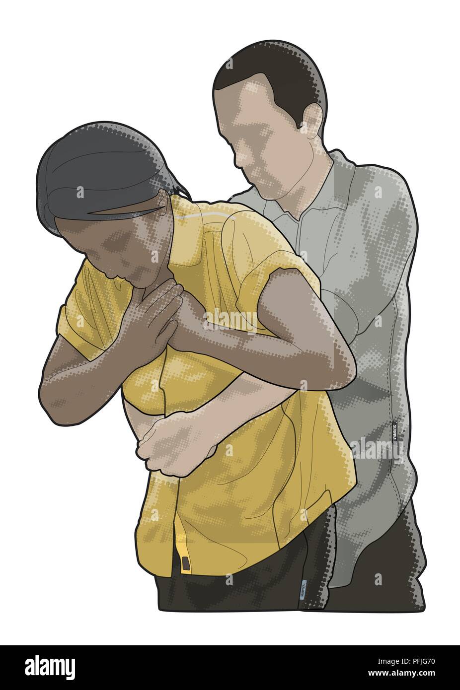 Composito Digitale dell'uomo tirando contro l'addome della donna di strozzamento da dietro Foto Stock