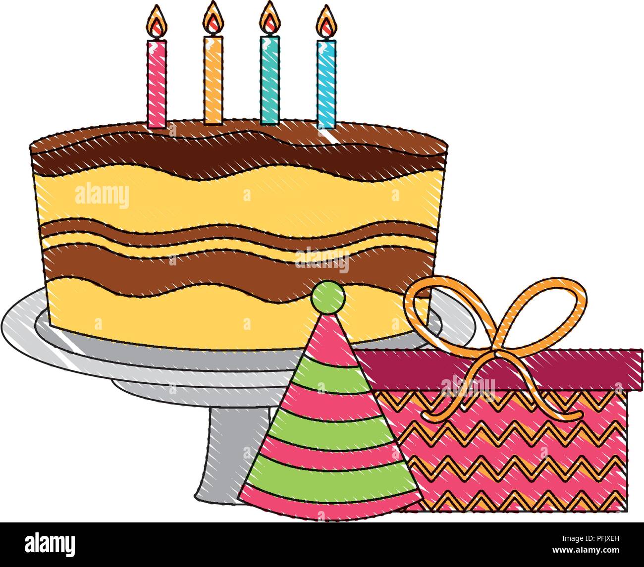 Torta Di Compleanno Con Candele E Dono Parte Hat