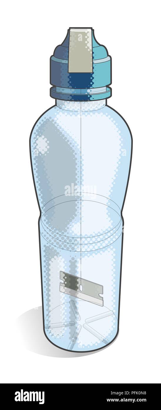Illustrazione Digitale di improvvisata bussola ad ago realizzato da una lama di rasoio sospeso in bottiglia di plastica Foto Stock
