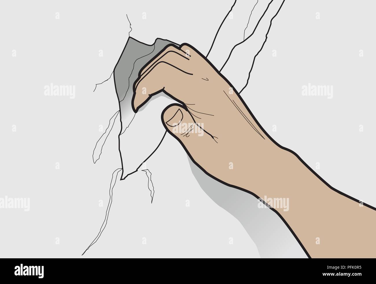 Illustrazione Digitale di scrambling su fingerhold rockface Foto Stock