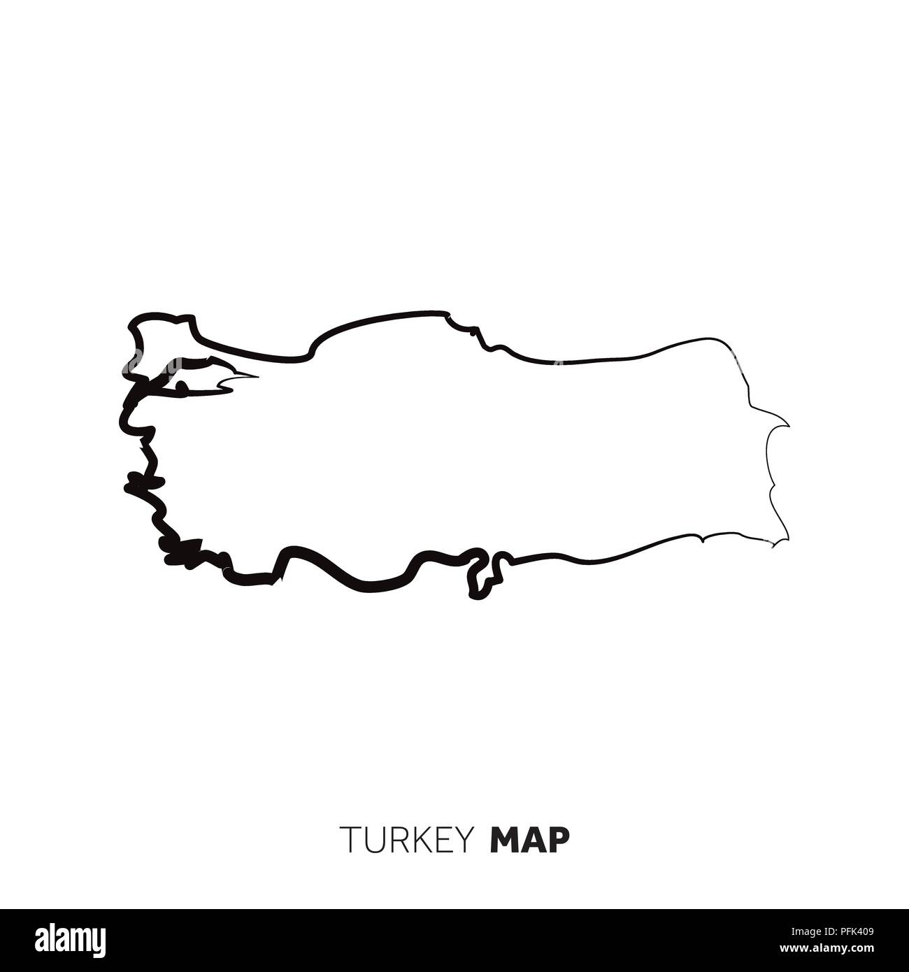 La Turchia paese vettore mappa contorno. Linea nera su sfondo bianco Illustrazione Vettoriale