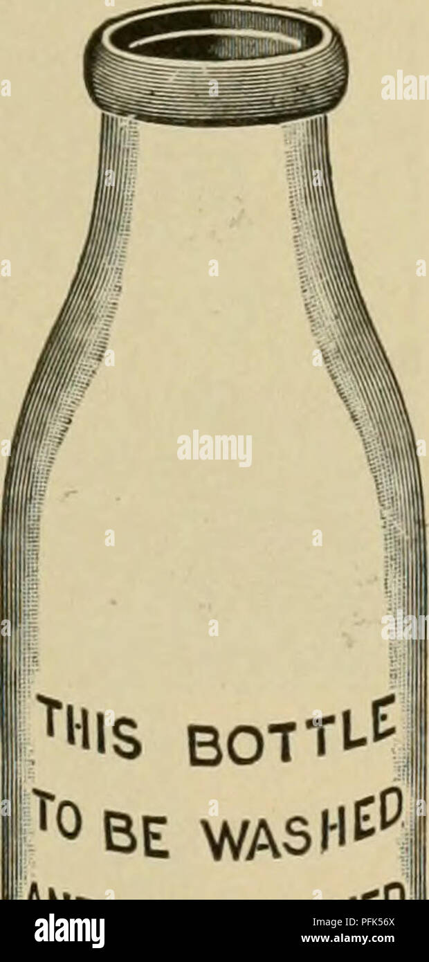 . Allevamento di animali da latte. La produzione di latte. Capitolo XXVII. Vendita di latte e di crema di latte della vendita al dettaglio. Metodo di immersione. Il vecchio metodo di hauHng latte per la città in cinque, otto o dieci galloni di lattine e la rimozione di ogni patrono assegno per mezzo di un bilanciere o di rubinetto, è stato trovato in modo discutibile che la pratica è stata in gran parte abbandonato. La principale obiezione a questo metodo sono: (i) l'ingresso di polvere e batteri del latte durante la misurazione di esso; (2) l'uso di unsteri- lized navi di latte da parte del consumatore; (3) l'esposizione delle navi mentre la polvere sui gradini del consumatore; (4) l'uso di navi immondo da milkmen Foto Stock