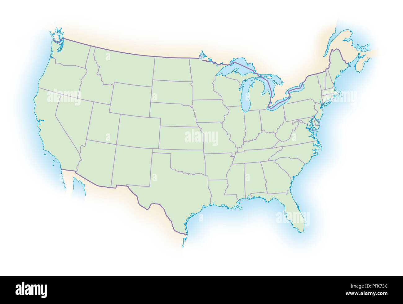 Mappa di contorno di Stati Uniti d'America Foto Stock