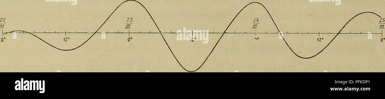 . Denkschriften - Österreichische Akademie der Wissenschaften. hn-rchnet, Jicnbachtci. Fig. 6.. 1 Es handelt sich dabei um jedenfalls Schwingungen der Hafenbucht mit einer Knotenlinie 'an der Mündung. Bei einer 4 / Länge der Bucht /:=5'3A';;/ und einer mittleren Trete /j=16'3/" ergibt sich als theoretische periodo --r-= 28™. 2 Das Gezeitenphänomen im Hafen von Pola. Studie von Fregattenkapitän W. V. Kesslitz, p. 60-62.. Si prega di notare che queste immagini vengono estratte dalla pagina sottoposta a scansione di immagini che possono essere state migliorate digitalmente per la leggibilità - Colorazione e aspetto di queste illustrazioni ma Foto Stock