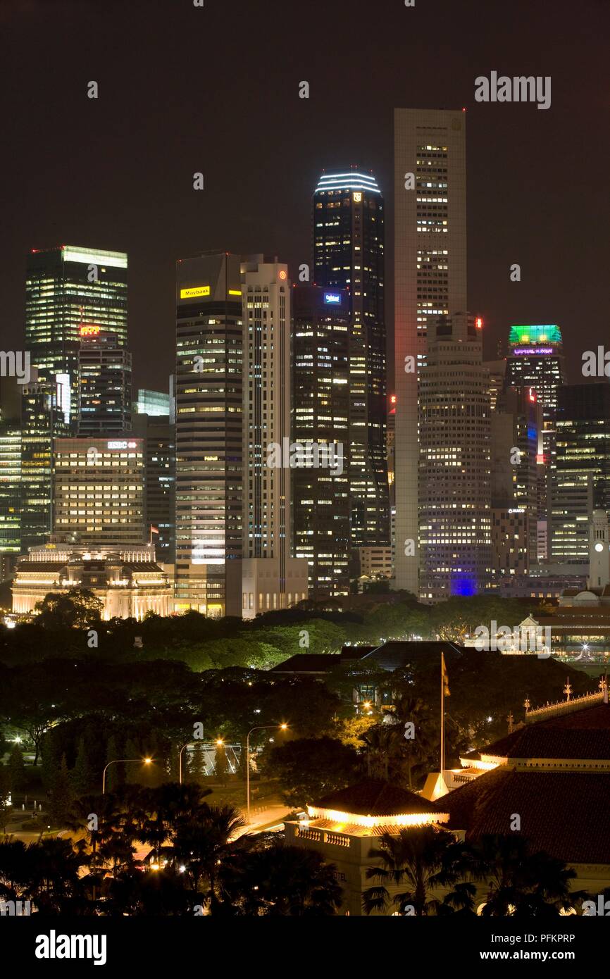 Singapore, il quartiere finanziario, la notte Foto Stock