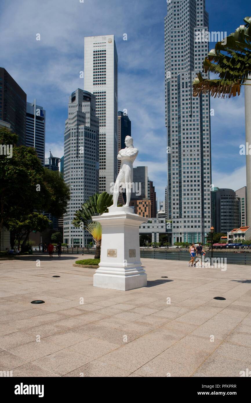 Singapore, quartiere coloniale: Raffles Landing Site, statua di Raffles Foto Stock