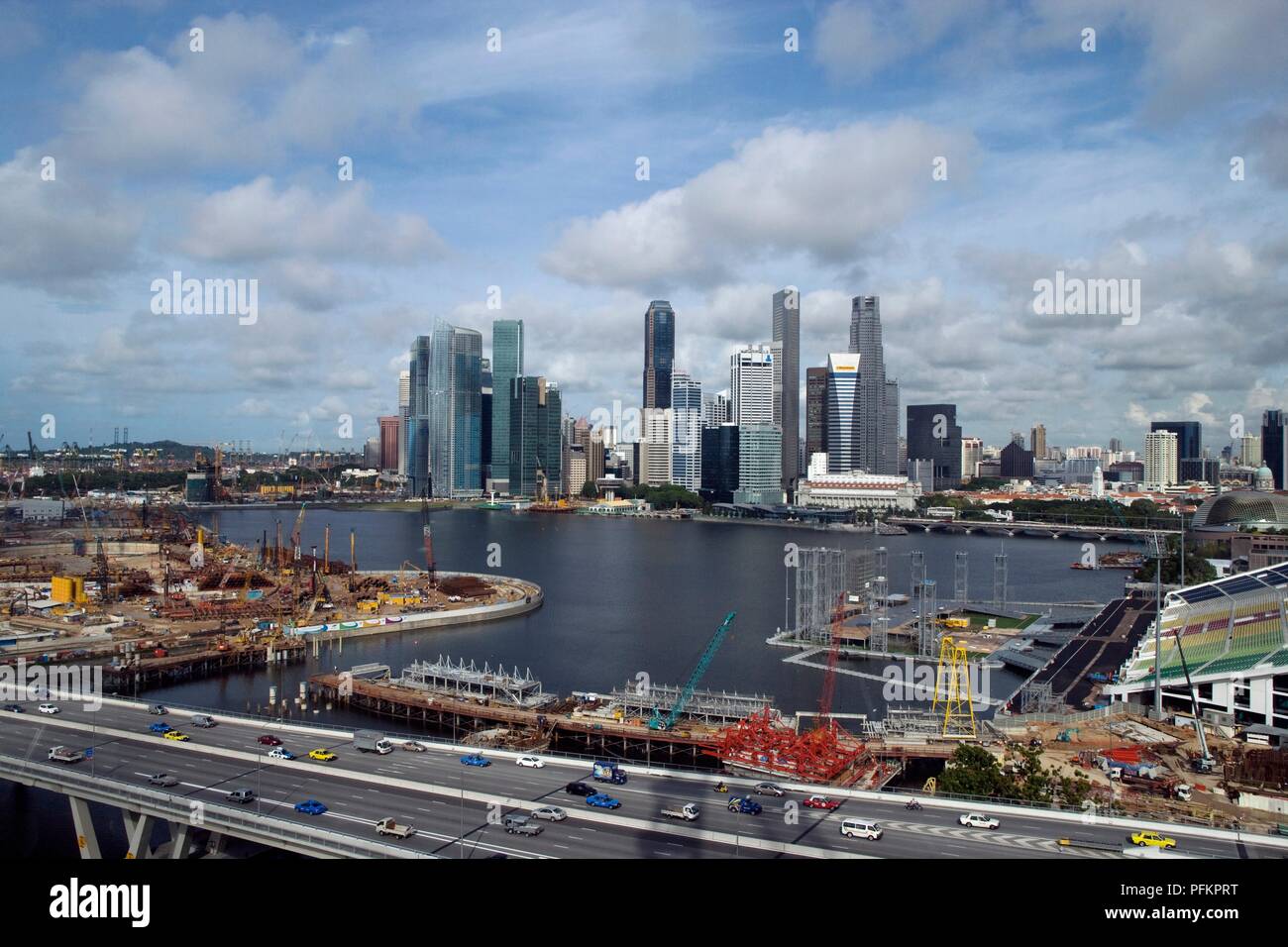 Singapore, Marina Bay e il quartiere finanziario si vede dal Singapore Flyer Foto Stock