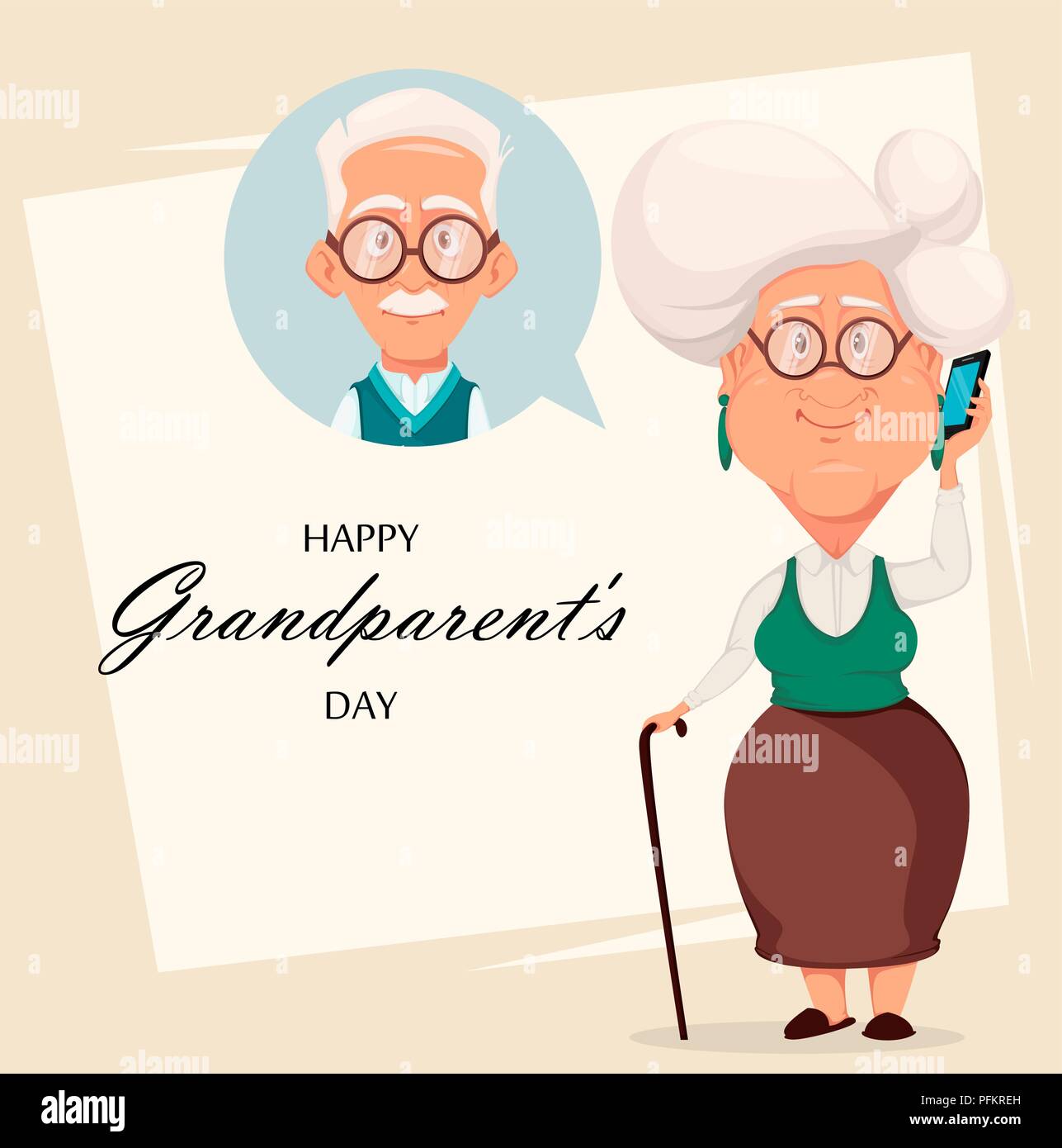 Giorno Dei Nonni Biglietto Di Auguri Nonna Chiamando Al Nonno Capelli Argento La Nonna E Il Nonno Piuttosto I Personaggi Dei Cartoni Animati Illustrazione Vettoriale Immagine E Vettoriale Alamy
