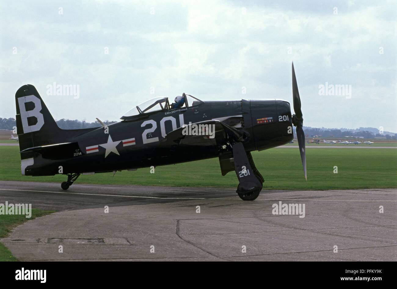 Grumman F8F Bearcat, con un pilota seduto nell'abitacolo Foto Stock