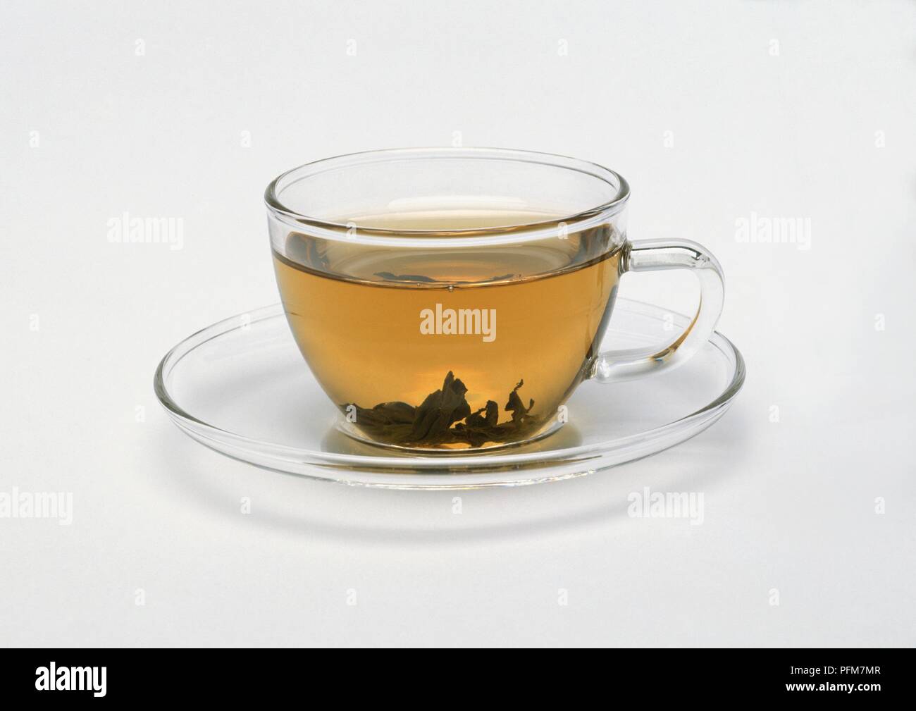 Il tè verde in vetro trasparente cup Foto Stock