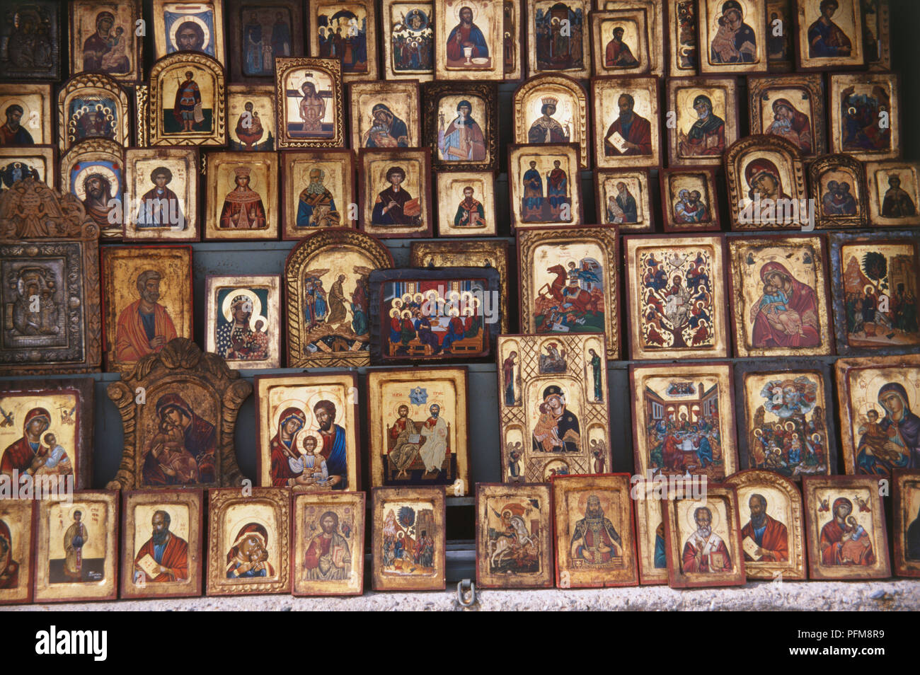 Icona negozio di souvenir in vendita nella valle di Meteora, Grecia. Foto Stock