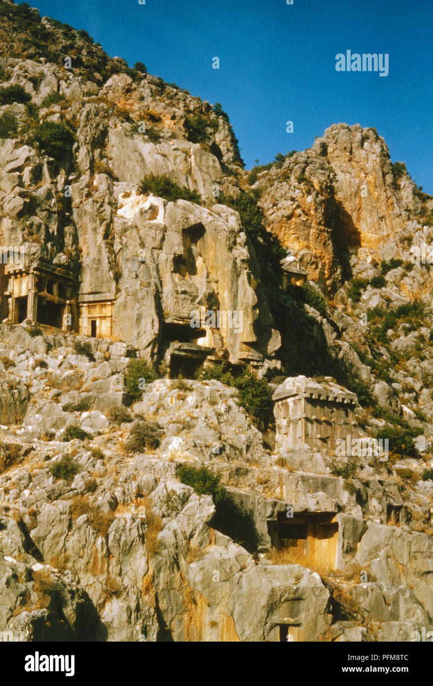 Turchia, Demre, rock tombe degli antichi di Myra scavate nella roccia. Foto Stock