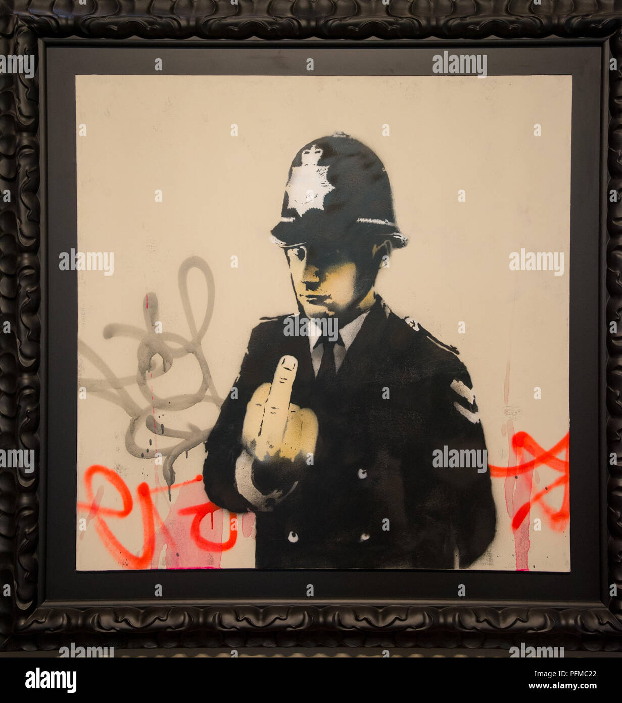 'Rude" in rame da Banksy in esposizione presso MOCO museum di Amsterdam, Olanda Foto Stock