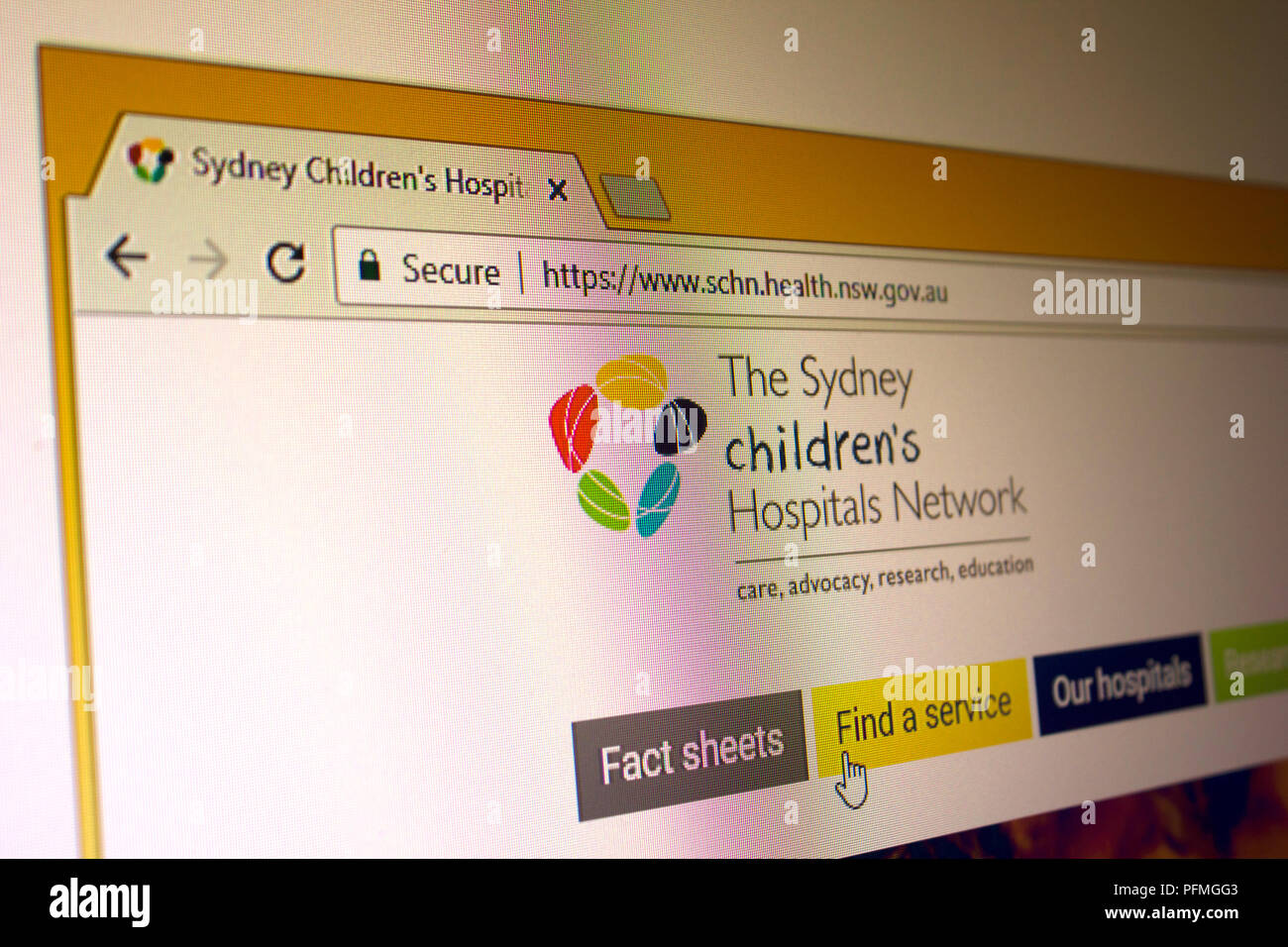 Sydney per bambini rete ospedali website homepage Foto Stock