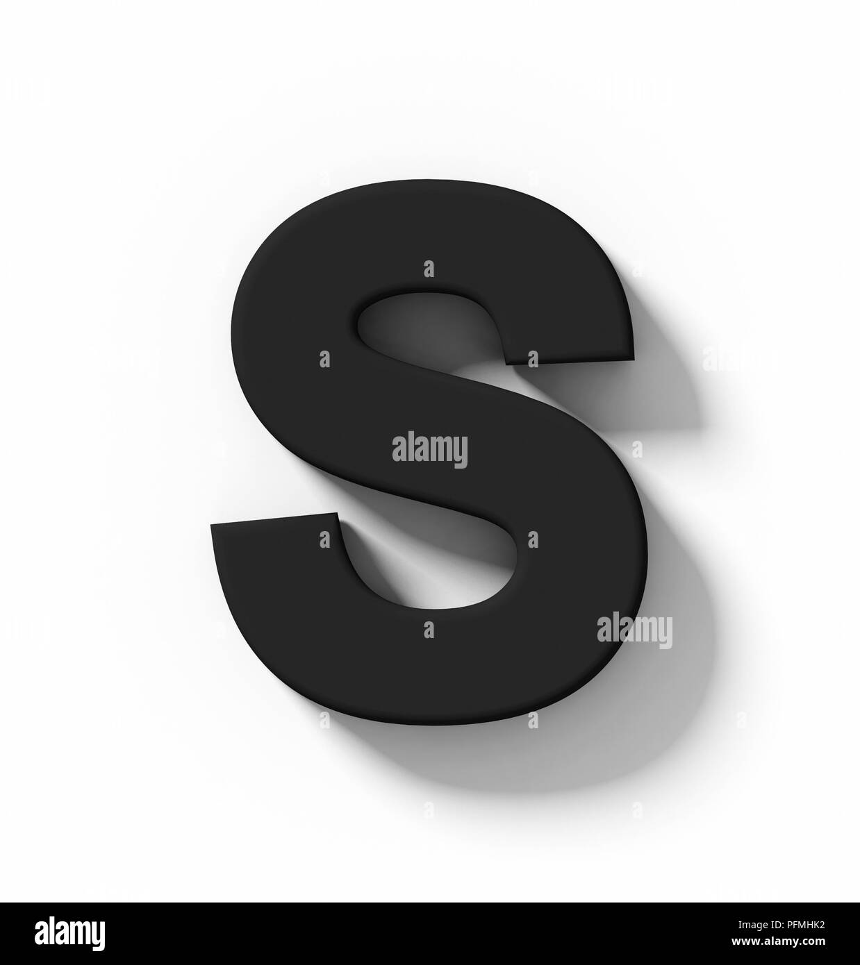 Lettera S 3D isolato nero su bianco con ombra - proiezione ortogonale - 3d rendering Foto Stock