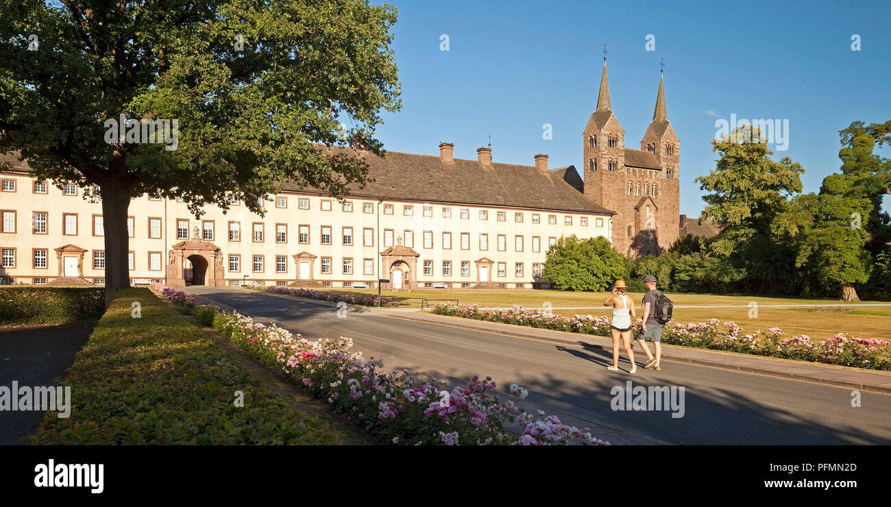 Corvey, Sito Patrimonio Mondiale dell'UNESCO, Hoexter, Weser Uplands, East Westfalia, della Foresta Teutoburg natura parco Parco/Eggegebirge Foto Stock