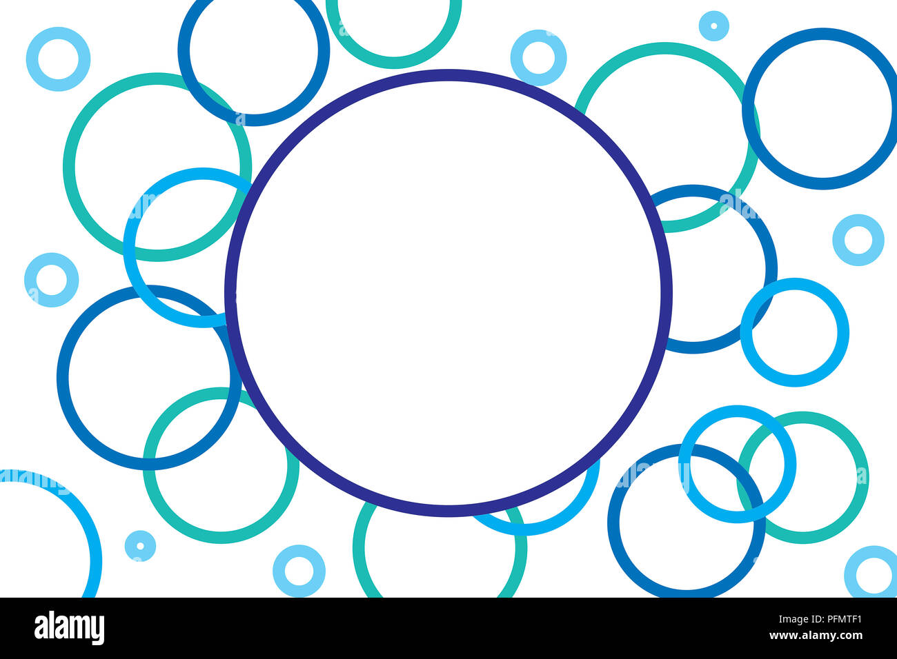 Abstract sfondo costituito da random cerchi blu con centro copyspace Foto Stock