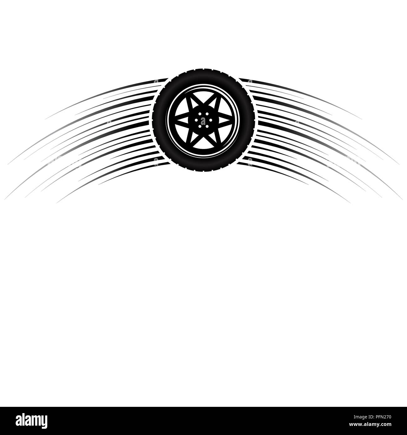 Nero ruota auto silhouette con due lati spostando la via Illustrazione Vettoriale