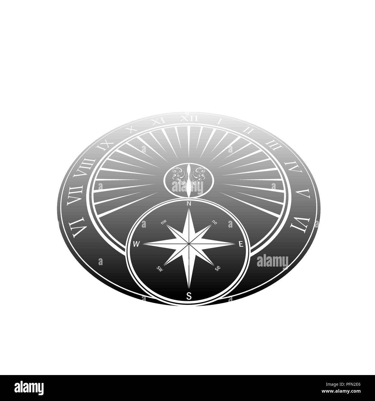 Gradiente nero meridiana silhouette isolato in prospettiva su sfondo bianco Illustrazione Vettoriale