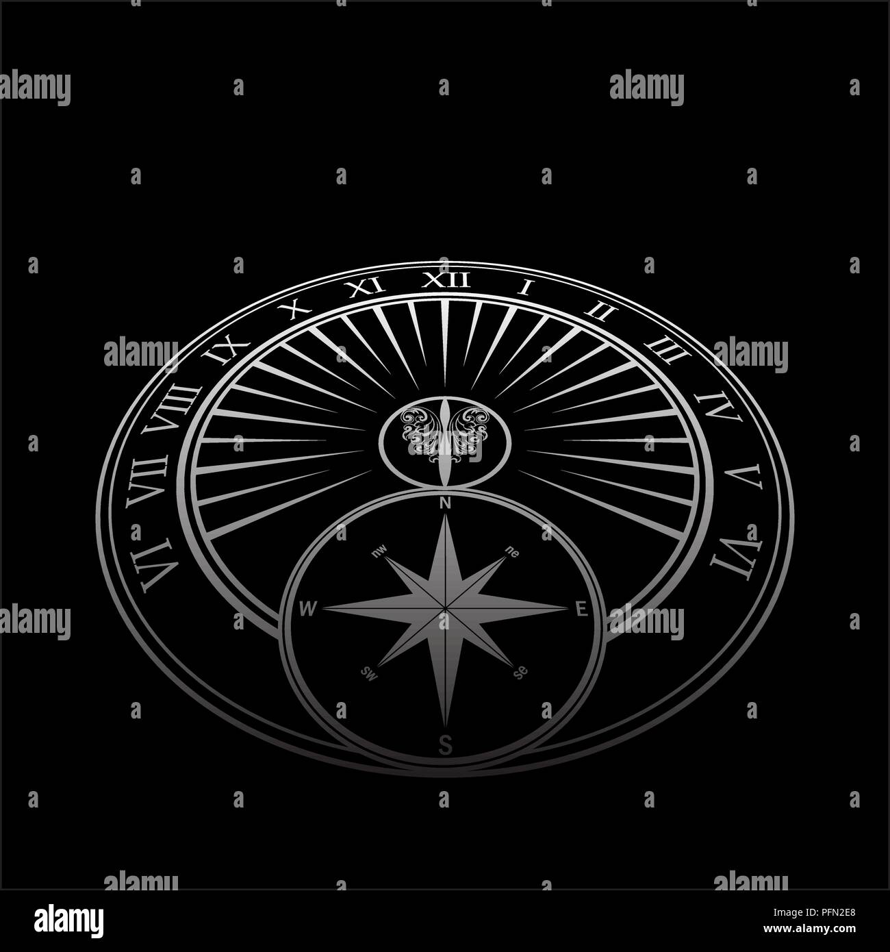 Gradiente bianco meridiana simbolo isolato su sfondo nero Illustrazione Vettoriale