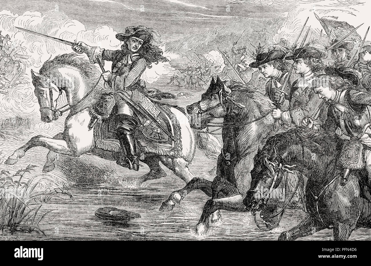 Il principe olandese Guglielmo d Orange presso il Centro Visitatori della Battaglia del Boyne, 1690, dal British battaglie di terra e di mare, da James Grant Foto Stock