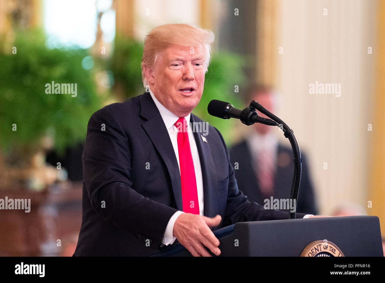 Washington DC, Stati Uniti d'America. Il 22 agosto, 2018. Medal of Honor cerimonia con presidente Donald Trump presentando la medaglia d'onore al tardo Sgt. John A. Chapman in Oriente camera presso la Casa Bianca di Washington, DC, Agosto 22, 2018 Credit: Michael Brochstein/Alamy Live News Foto Stock