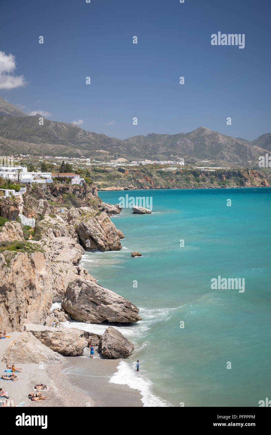 Vedute costiere, Nerja, Andalucía, Costa del Sol, Spagna, Europa Foto Stock