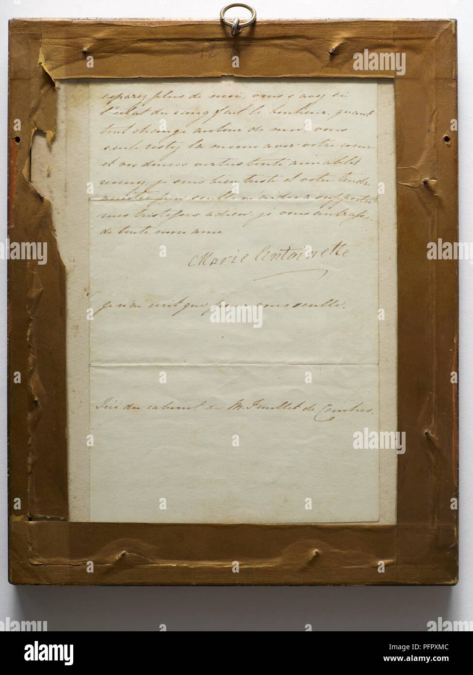 Incorniciato lettera scritta da Maria Antonietta Foto Stock