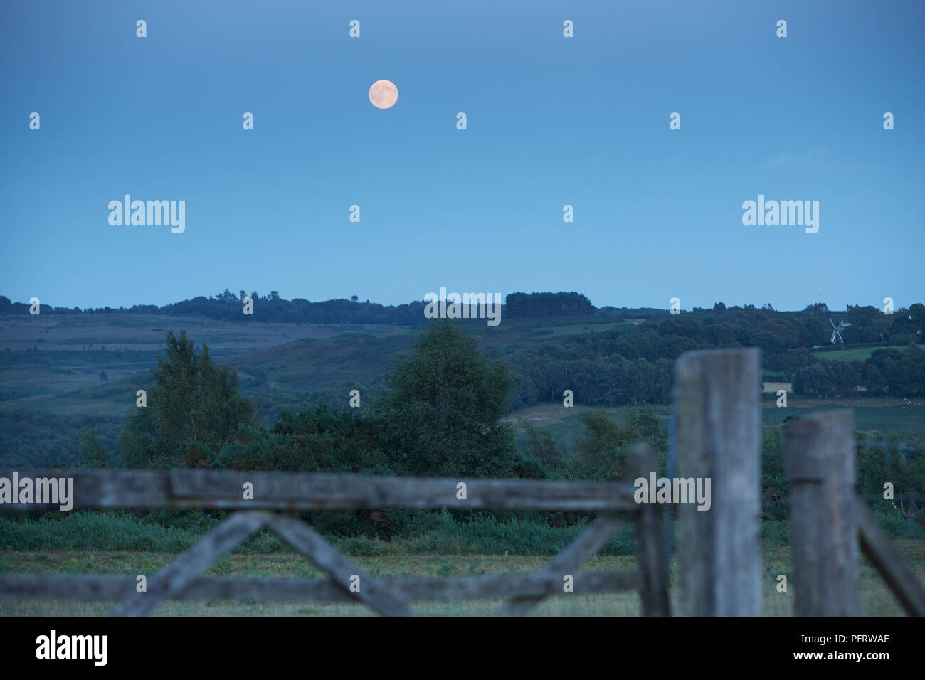 Vista dall emisfero settentrionale della luna piena al perigeo, punto più vicino alla Terra nella sua orbita, Sussex, Regno Unito, Agosto 2014 Foto Stock
