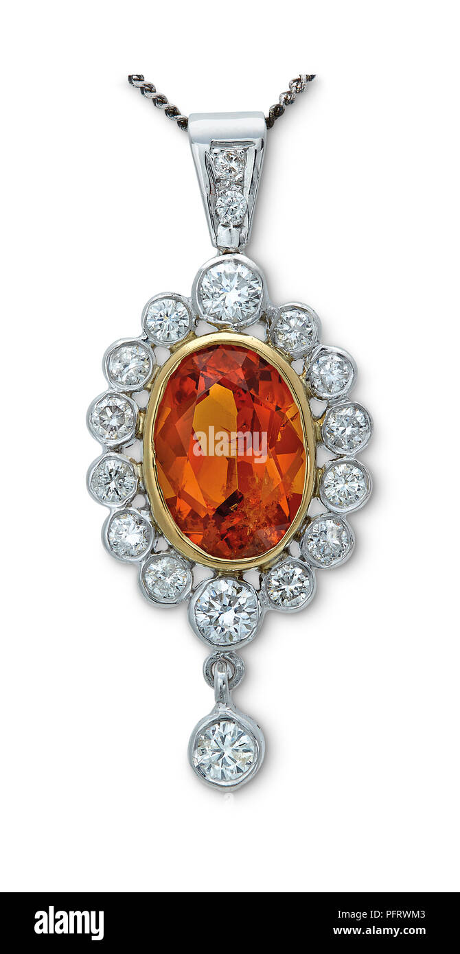 Gemma Granati Spessartite Diamond Set pendente Foto Stock