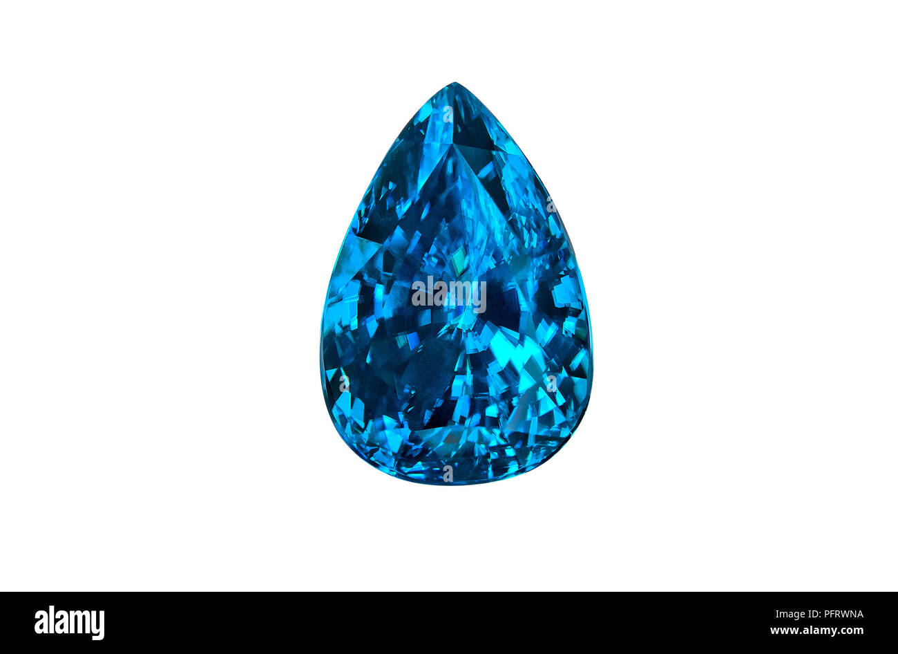 Gem zircone blu taglio pera 15 carati, circa 15 mm di lunghezza Foto Stock