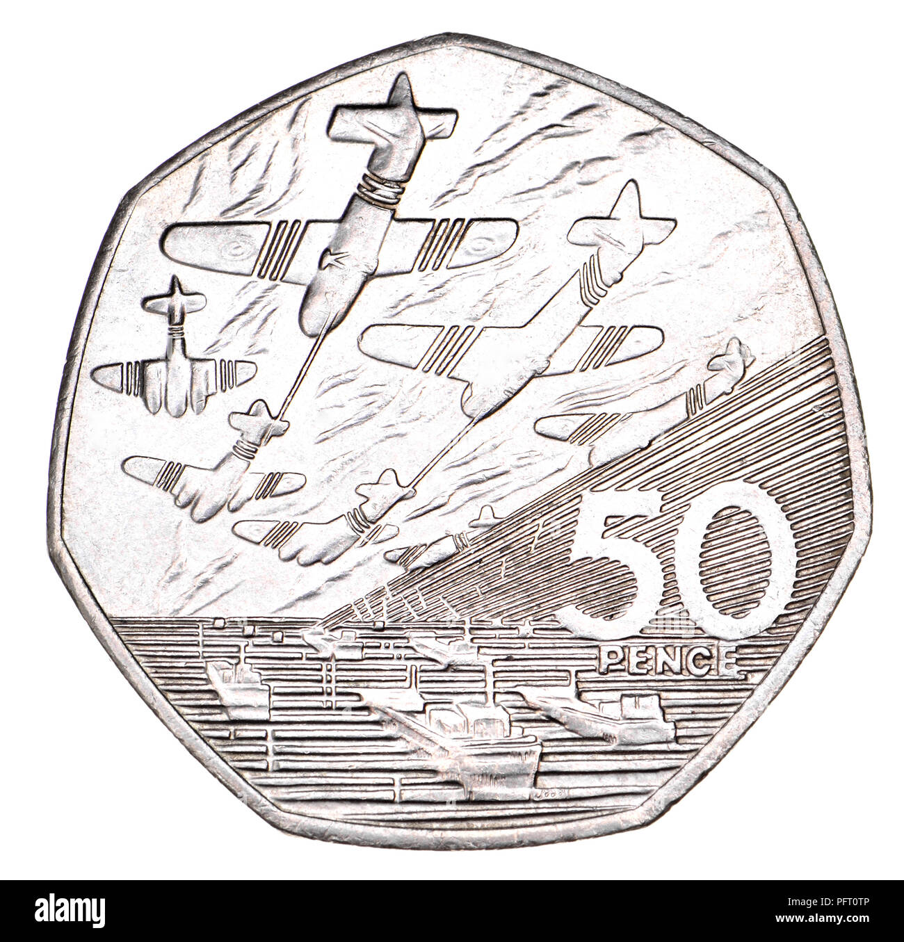 British commemorative 50p moneta (1994: John Mills) cinquantesimo anniversario dello sbarco in Normandia Foto Stock